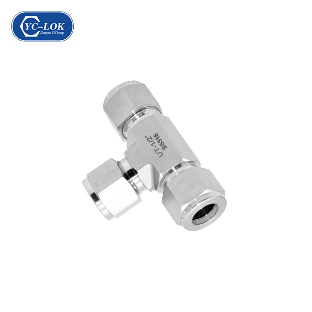 Double Ferrule Compression Connector 316 Ss Swagelok Tube Fitting Tee Elbow Union with Cutting Rings for Instrumentation